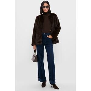 Line & Dot Women's Dark Brown Cassidy Faux Fur Jacket Long Sleeve Size M NWT